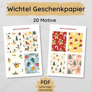 Gnome miniature gift wrap to print with 20 designs, Gnome door accessories Christmas PDF print template