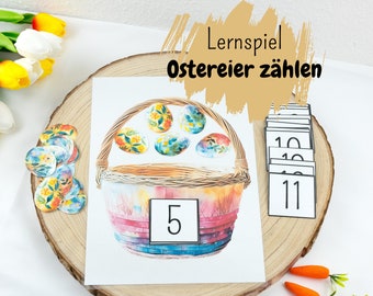 Ostereier zählen Lernspiel für Kinder, spielerisch Zahlen lernen von 1 bis 20, Zählübung Busy Book Arbeitsblatt Vorschule