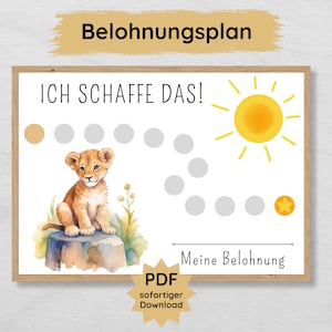 Belohnungstafel für Kinder mit Löwen Motiv, PDF Belohnungsplan als Mutmacher, Kinder Belohnung