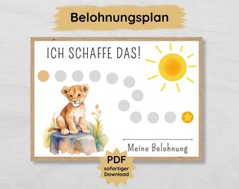 Reward chart for children with lion motif, PDF reward plan as an encouragement, children&#39;s reward