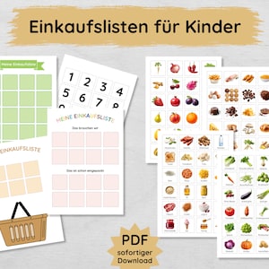 Lista della spesa per bambini con oltre 100 flashcard alimentari da stampare, imparare a fare acquisti, modello di pianificazione degli acquisti