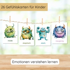 26 Monster Gefühlskarten für Kinder zum Ausdrucken, Bildkarten Emotionen lernen, Monsterchen Gefühlekarten ideal für Kita & Vorschule Bild 3