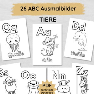 26 dibujos de animales ABC para colorear para que los niños impriman y aprendan letras