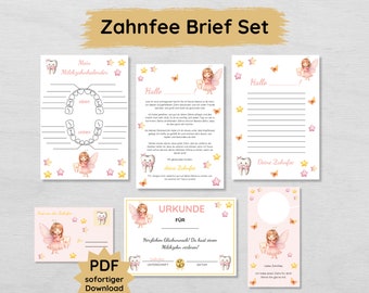 Tooth fairy letter set for children to print out, wobbly tooth post, letter from the tooth fairy including certificate and milk tooth calendar