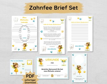 Carta del Hada de los Dientes para que los niños la impriman, postal para dientes flojos que incluye certificado, calendario de dientes de leche y más en formato PDF