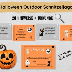 Caccia al tesoro all'aperto di Halloween per il giardino con 20 indizi e certificato, caccia al tesoro per bambini dai 6 anni in su, idea gioco per feste di Halloween