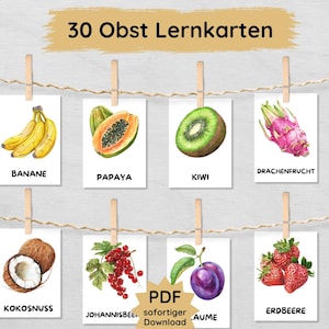 30 cartes d'apprentissage des fruits à imprimer pour les enfants, cartes illustrées pour apprendre les types de fruits, cartes d'achat de fruits