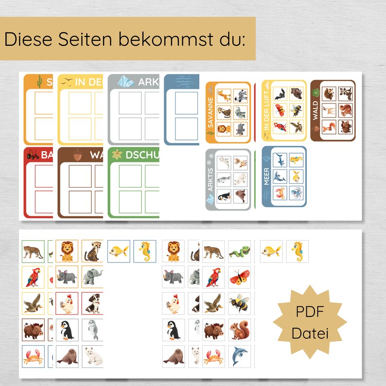 Tiere Sortierspiel für Kinder zum Drucken