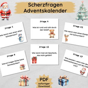 Domande scherzose Calendario dell'Avvento per bambini da stampare, 24 domande divertenti dall'Avvento fino a Natale