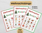 Weihnachten Bingo für Kinder zum Ausdrucken, Weihnachtsbingo Druckvorlage mit 10 Seiten, perfekt für die Weihnachtszeit
