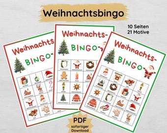 Christmas Bingo for children to print, Christmas Bingo printable with 10 pages, perfect for the Christmas season
