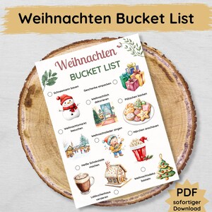 Weihnachten Bucket List für Kinder zum Ausdrucken, Weihnachtsaktivitäten Checkliste Familie, Winter To Do Liste PDF Vorlage