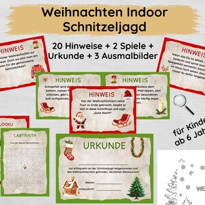 以下が含まれることがあります： 6歳以上の子供向けのクリスマスをテーマにした屋内宝探しゲーム。ゲームには、20個のヒント、2つのゲーム、証明書、3つの塗り絵が含まれています。ゲームは、雪だるま、トナカイ、クリスマスツリーなど、お祝いのクリスマスの画像で描かれています。