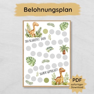 Dino reward plan for boys, children&#39;s reward chart to print out as a motivational aid