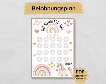 Unicorn reward plan for girls, children&#39;s reward chart to print out as a motivational aid
