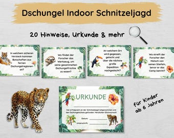 Jungle indoor scavenger hunt for home with 20 clues, certificate, story & more, treasure hunt set for children from 6 years