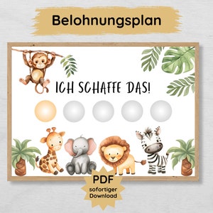 Safari Tiere Belohnungsplan für kleine Kinder zum Ausdrucken, Belohnungstafel zur Motivation