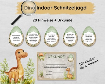 Indoor dino scavenger hunt for home with 20 clues and certificate for children ages 6 and up to print out