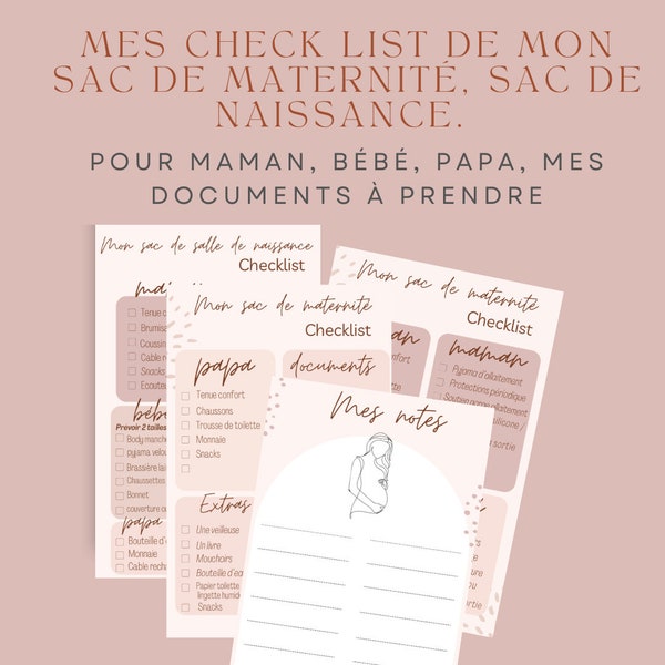 Fiche de sac de maternité checklist, liste de projet de naissance, sac de maternité, liste maternité, naissance,maman débordée,mum to be