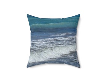 Custom Island Pillow, Ocean Waves Decorative Pillow, Sea Waves Throw Pillow, Sea Scape Pillow