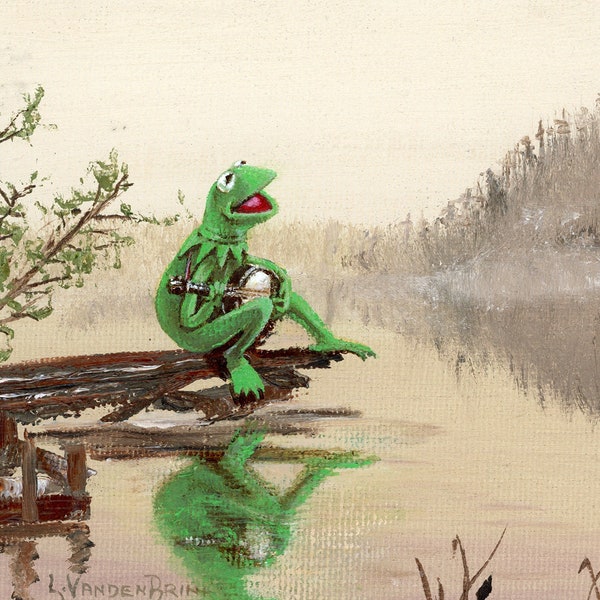 Frog on a Log in a Bog - PRINT of altered painting by Heather Castles