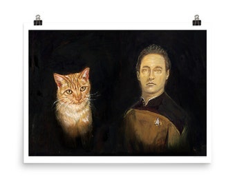 My Cat and I - PRINT of altered painting by Heather Castles