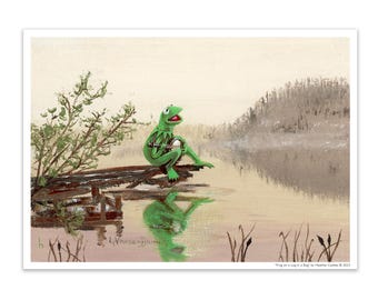 Frog on a Log - DIGITAL DOWNLOAD of altered art by Heather Castles