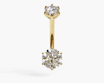 Jolie Co 14k、18k ソリッド イエロー & ローズ ゴールド - 1.1 カラット オーブ モアッサナイト へそリング、ピアスに合わせてカスタムフィット 5 mm ～ 14 mm