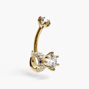 Marry Me Baby Dome Navel Ring: Moissanite, 14k, 18k Solid Yellow & Rose Gold - Custom Fitted to Your Piercing 5mm to 14mm
