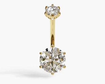 Jolie Co 14k Solid Yellow Gold - 2.2ct Orb Moissanite Belly Button Ring, Custom Fitted to Your Piercing 5mm to 14mm, (Optional) Dangle