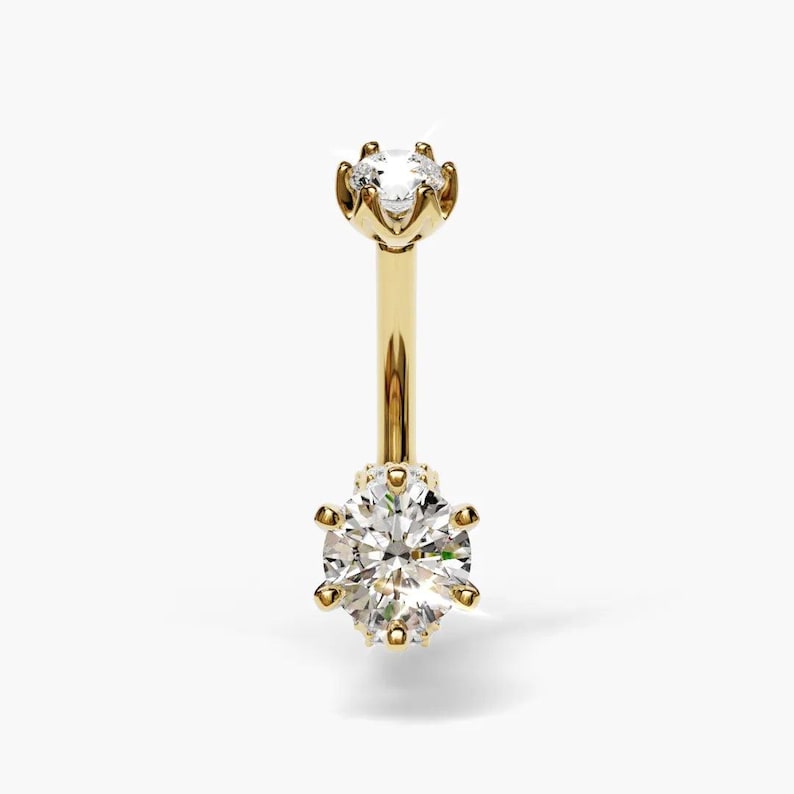 Marry Me Baby Dome Navel Ring: Moissanite, 14k, 18k Solid Yellow & Rose Gold - Custom Fitted to Your Piercing 5mm to 14mm