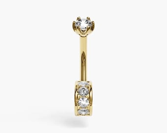 Anillo de ombligo abovedado: moissanita, oro amarillo y rosa sólido de 14 k y 18 k. Se adapta a tu perforación de 5 mm a 14 mm.