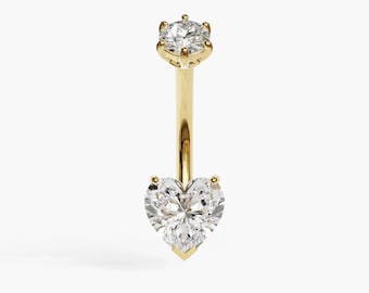 Jolie Co 14k, 18k Solid Yellow & Rose Gold - 1.5 ct. Moissanite Heart Belly Ring, Custom Fitted to Your Piercing 5mm to 14mm