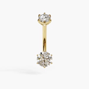 Orb 0.8 ct. Navel Ring: Moissanite, 14k, 18k Solid Yellow & Rose Gold - Custom Fitted to Your Piercing 5mm to 14mm, Active Lifestyle