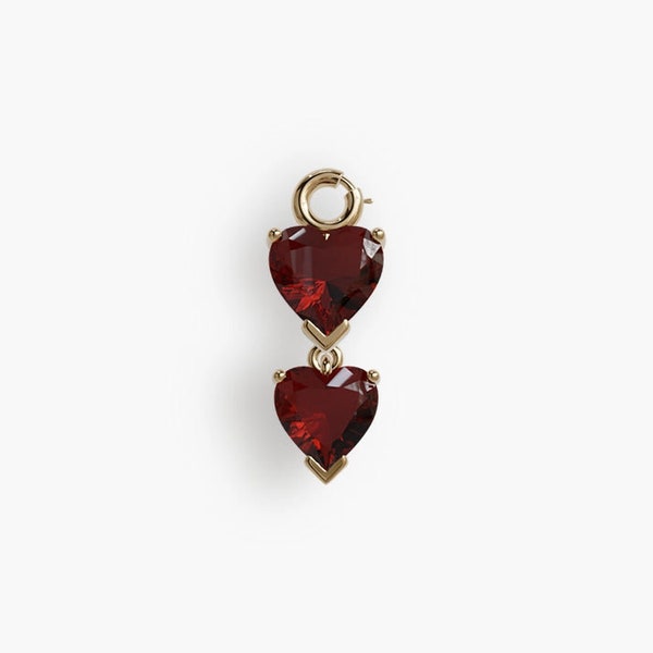 Jolie Co Duo Heart Garnet Belly Ring Charm in 18k Gold Vermeil, Navel Ring Dangle, Genuine Gemstone.