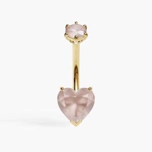 Herz 8 mm Bauchnabel Ring: Rosenquarz, 14k, 18k Massives Gelb & Rosegold - Individuell angepasst an Dein Piercing 5 mm bis 14 mm, Optional Dangle