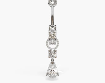 Jolie Co 14k, 18k Solid White Gold & Platinum - Swan Moissanite Dome Navel Ring, Custom Fitted to Your Piercing 5mm to 14mm
