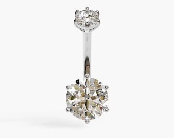 Jolie Co 14k、18k ソリッドホワイトゴールド & プラチナ - 2.2ct オーブ モアッサナイト ベリーリング、ピアスに合わせてカスタムフィット 5 mm ～ 14 mm