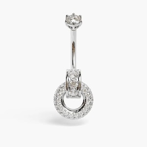 Jolie Co 14k, 18k Solid White Gold & Platinum - Moissanite Dome Navel Ring, Custom Fitted to Your Piercing 5mm to 14mm, Dainty Navel Jewelry