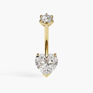 Heart 1.8 ct. Navel Ring: Moissanite, 14k, 18k Solid Yellow & Rose Gold - Custom Fitted to Your Piercing 5mm to 14mm