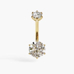 Anello per ombelico Orb da 1,5 ct: Moissanite, oro giallo e rosa massiccio 14k, 18k - Su misura per il tuo piercing da 5 mm a 14 mm, pendente (facoltativo)