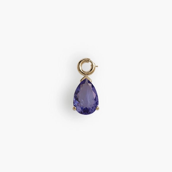 Jolie Co Mini Teardrop Tanzanite Belly Ring Charm in 18k Gold Vermeil, Pear Navel Ring Dangle, Genuine Gemstone.