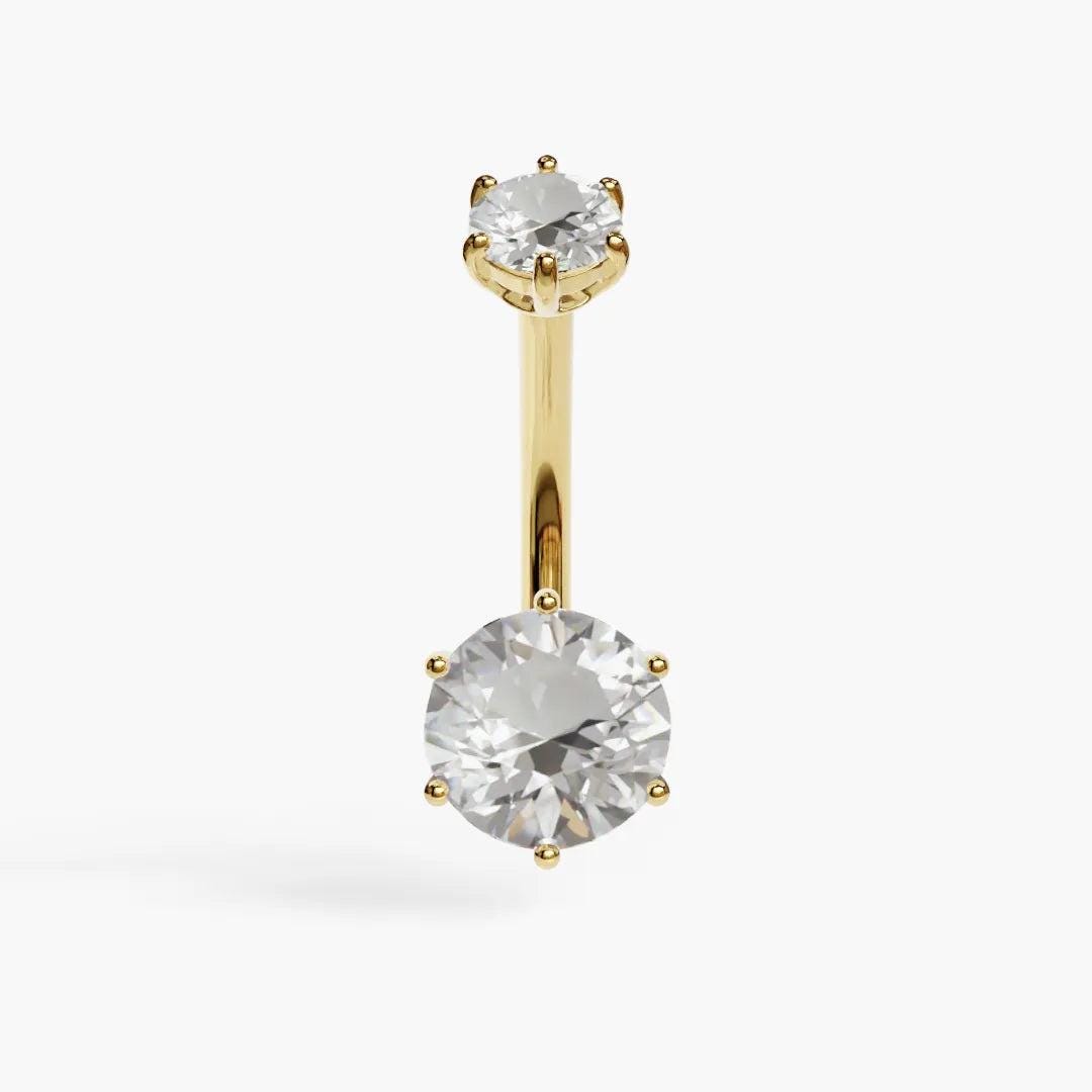 Orb 8mm Navel Ring: White Topaz,  14k, 18k Solid Yellow & Rose Gold - Custom Fitted to Your Piercing 5mm to 14mm