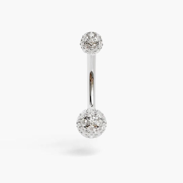 Jolie Co 14k Solid White Gold - Pave Moissanite Belly Button Ring, Custom Fitted to Your Piercing 5mm to 14mm, Internally threaded