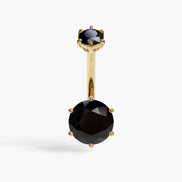 Jolie Co 14k Solid Yellow Gold - Genuine Black Onyx Orb Belly Button Ring, Custom Fitted to Your Piercing 5mm to 14mm, (Optional) Dangle