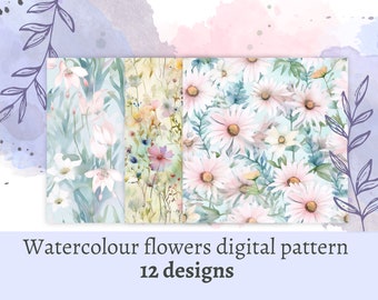 Watercolour flowers seamless pattern