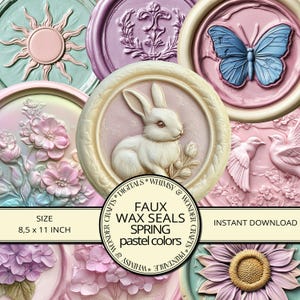 Faux Wax Seals for Spring Printable - Pastel colors - Assortment of 32 Seals - 2 Sizes - Instant Download - JPEG and PDF Format
