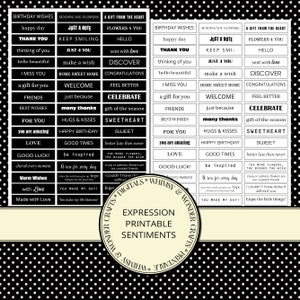 Étiquettes imprimables avec mot sentiment pour la fabrication de cartes et la journalisation indésirable - expressions astucieuses, téléchargement immédiat avec 51 mots et expressions