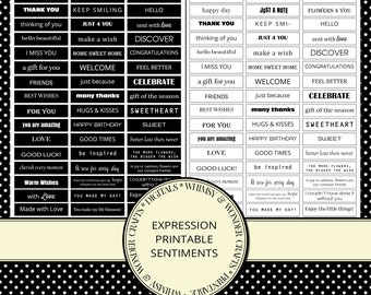 Printable Sentiment Word Labels for Cardmaking and Junk Journaling - Crafty Expressions, Instant Download with 51 Words and Phrases