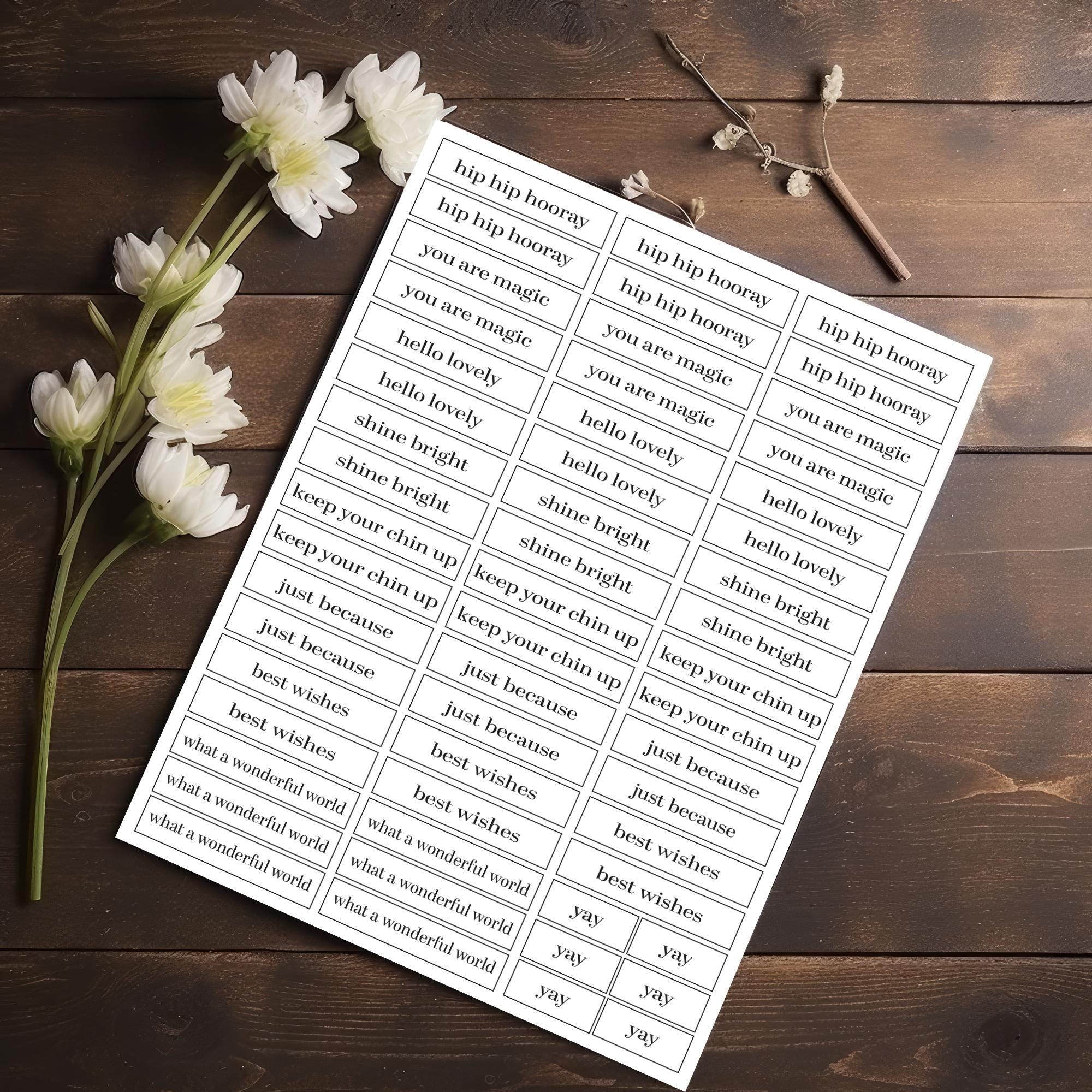 Sentiment Word Count Chart Printable Sentiment Word Labels – Cardmaking and Journaling (PDF and ...